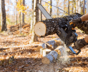 man using chainsaw to cut tree limb | tree removal service prosper tx ft worth tx aledo tx