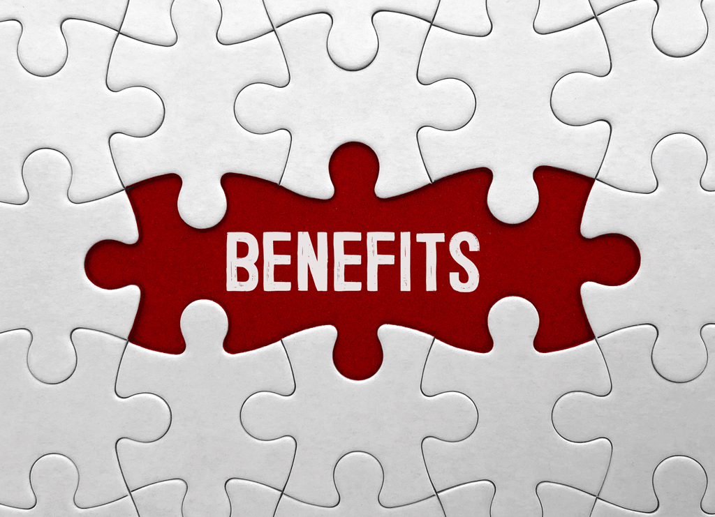 the word benefit with a red background and white puzzle pieces | tree removal service ft worth tx prosper tx aledo tx 
